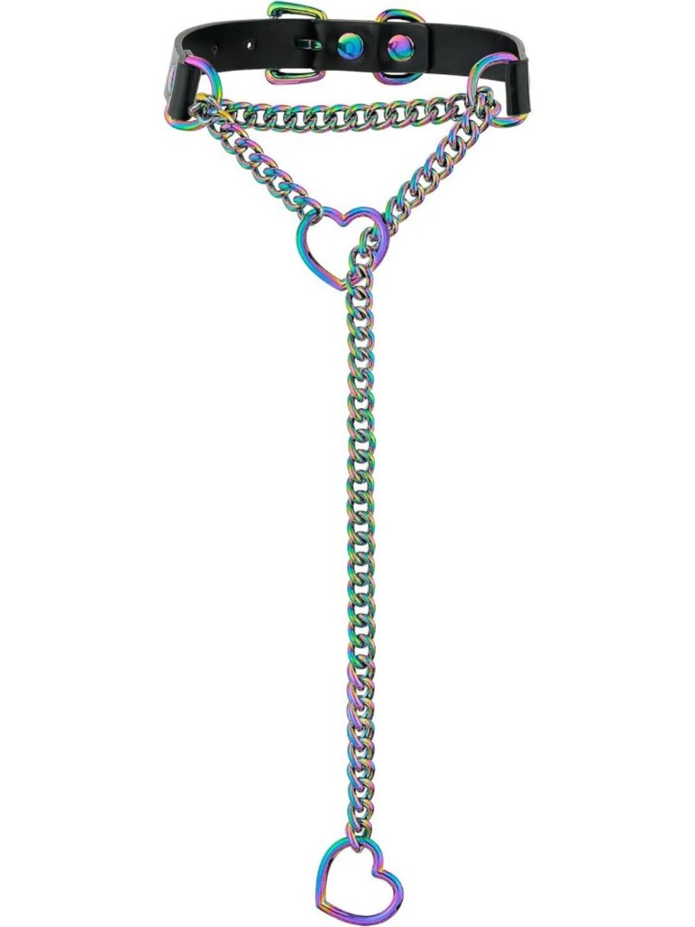 Adjustable Black Heart O-Ring Slip Chain Choker Collar for Women - Handmade